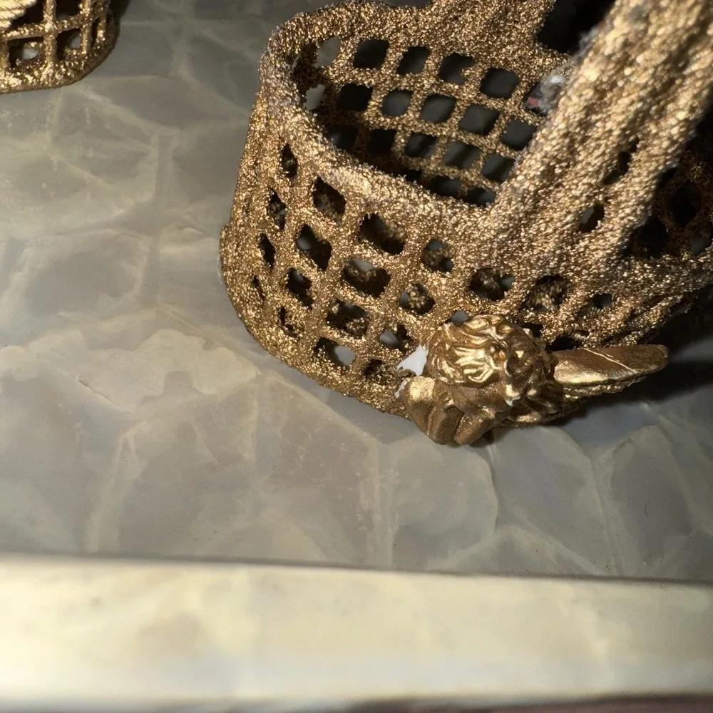 Gold Painted Napkin Ring Baskets With Cherub